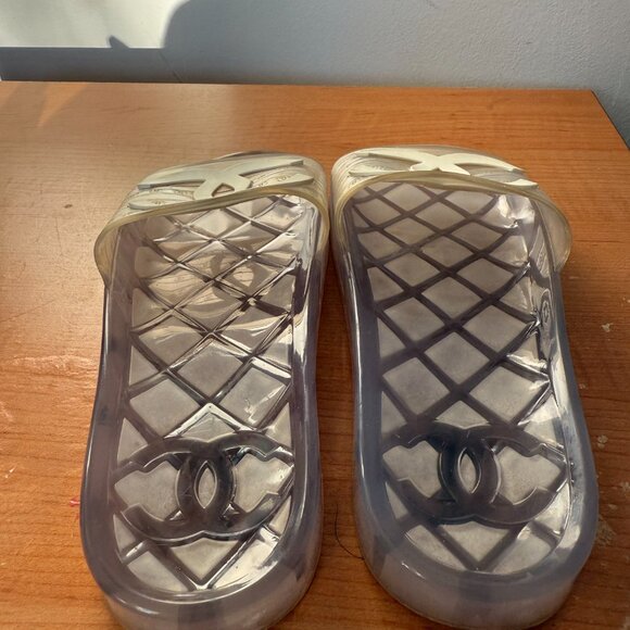 CHANEL 100% Authentic Transparent Jelly Pool Slides Sandals Flats Size 6/7 - Picture 5 of 6